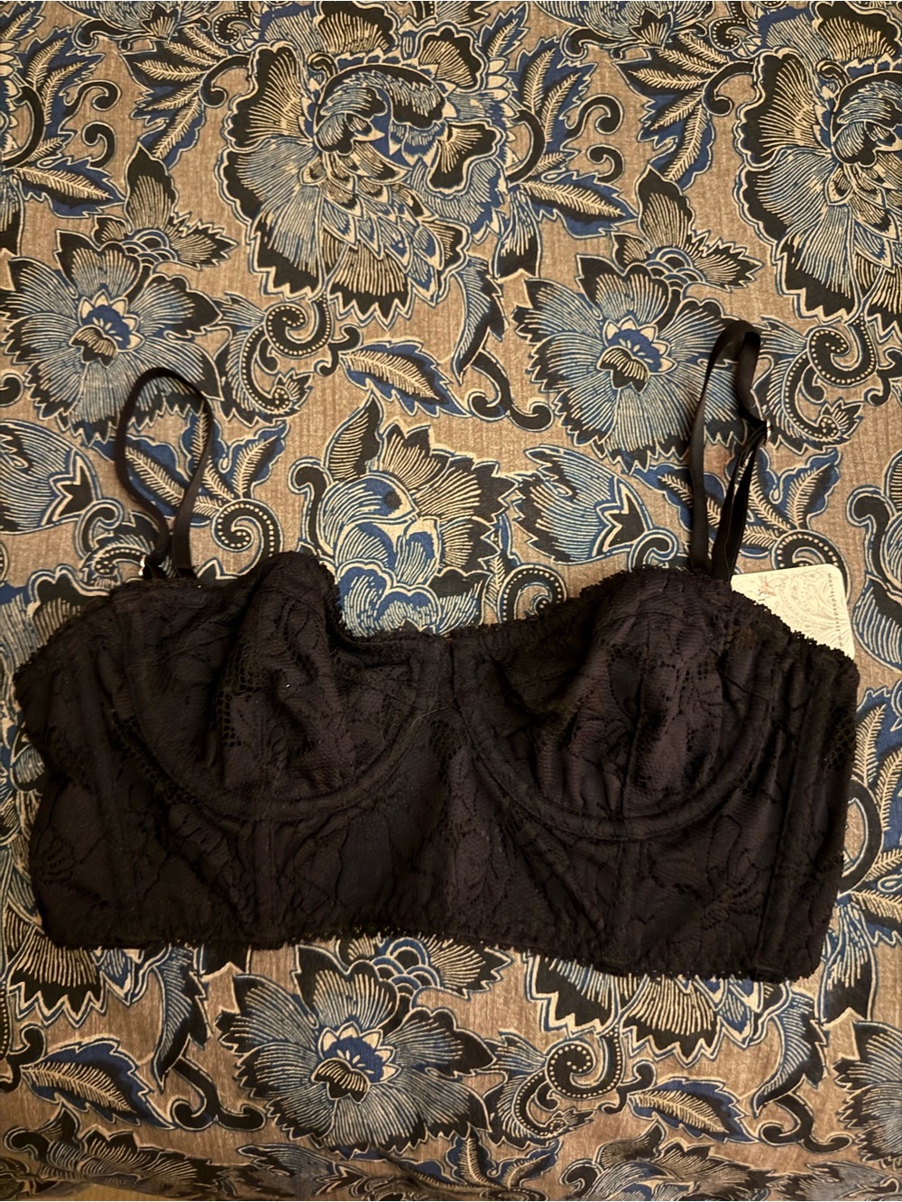 Black Lace Longline Underwire Bra with Adjustable Straps